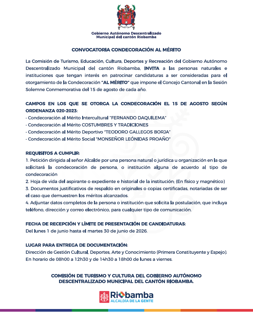 CONVOCATORIA CONDECORACIÓN AL MÉRITO 15 DE AGOSTO 2026